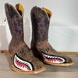 Tin Haul “Man Eater” Women’s Square Toe Cowgirl Boots Size 11 B Alligator Face